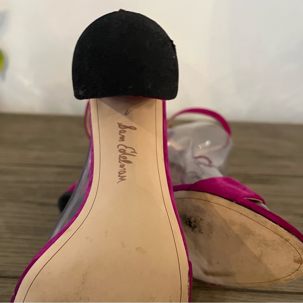 Sam Edelman Yaro Block Heel Sandal | Fuchsia Suede | Size 7 - Picture 6 of 13